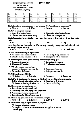 Bộ đề kiểm tra 1 tiết môn Sinh học Lớp 10